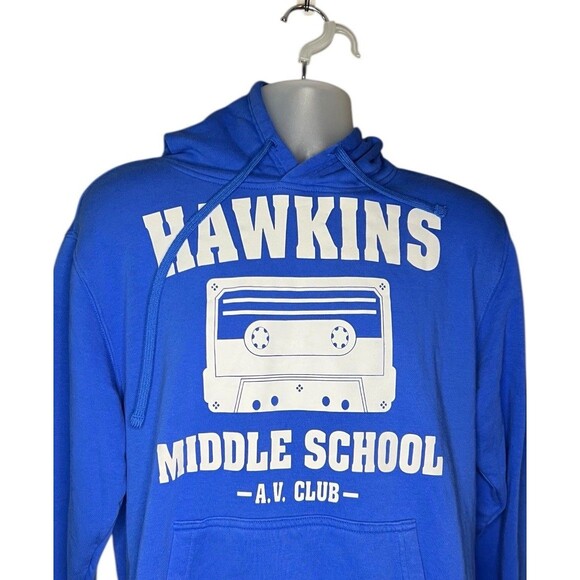 Stranger Things Men's Small Hawkins Middle School A.V. Club Graphic Blue Hoodie - Picture 2 of 4